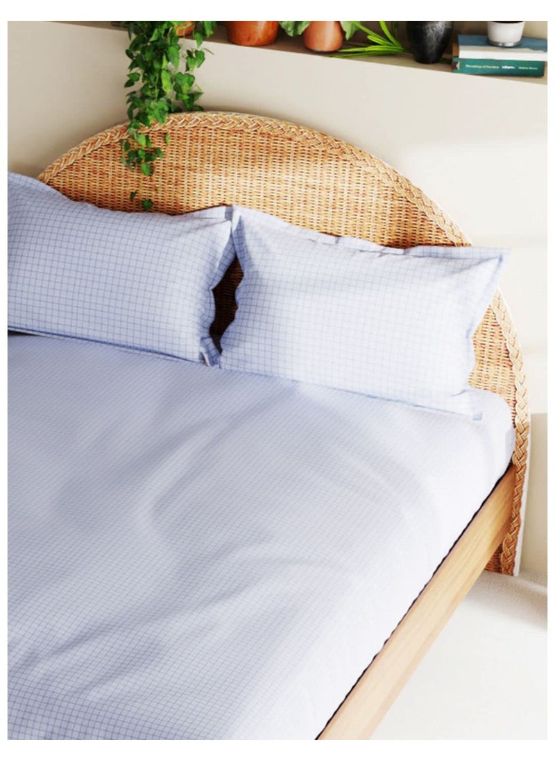 BIANCA Extra Soft 100% Satin Egyptian Cotton XL King Size Bedsheet with 2 Pillow Covers -3pc Set (Botanical) | 100% Extra Soft Satin Egyptian Cotton Designer | Checks-Blue