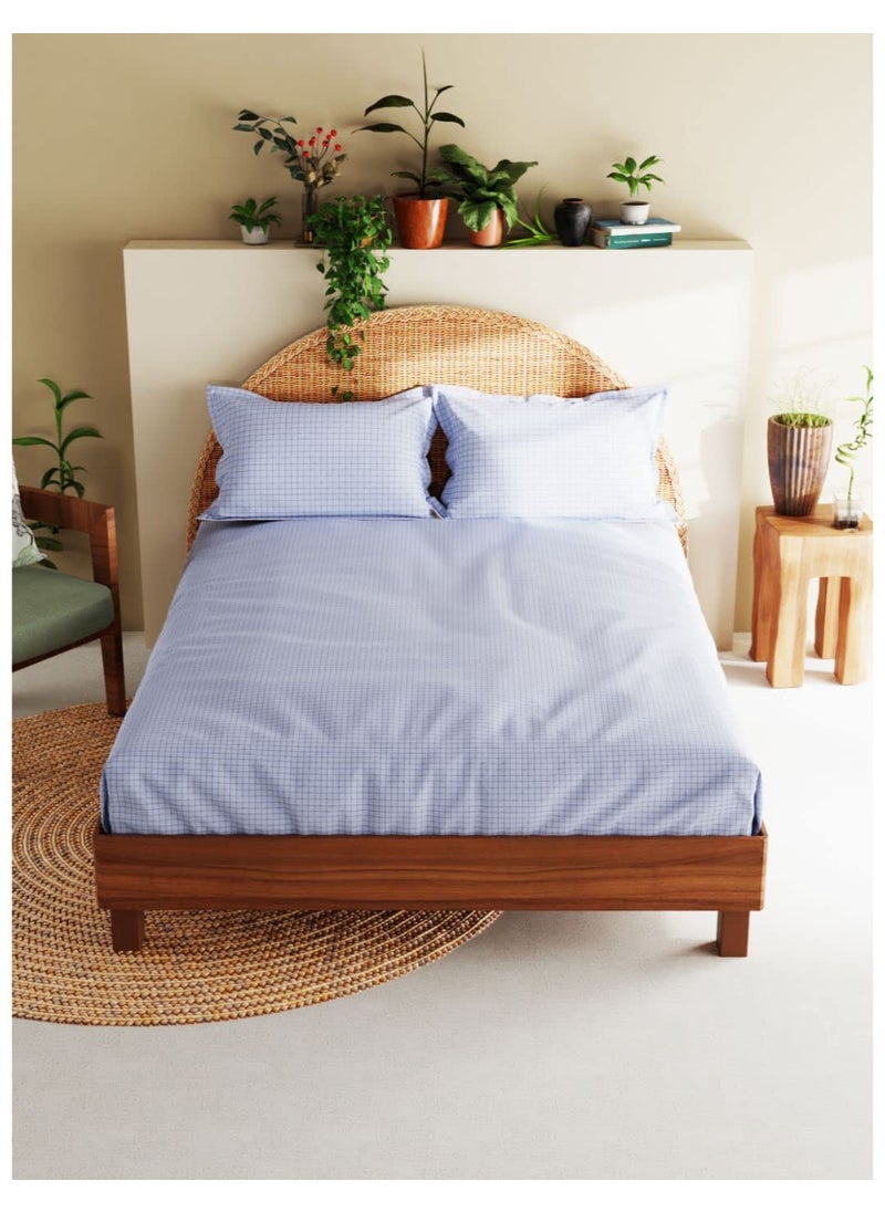 BIANCA Extra Soft 100% Satin Egyptian Cotton XL King Size Bedsheet with 2 Pillow Covers -3pc Set (Botanical) | 100% Extra Soft Satin Egyptian Cotton Designer | Checks-Blue