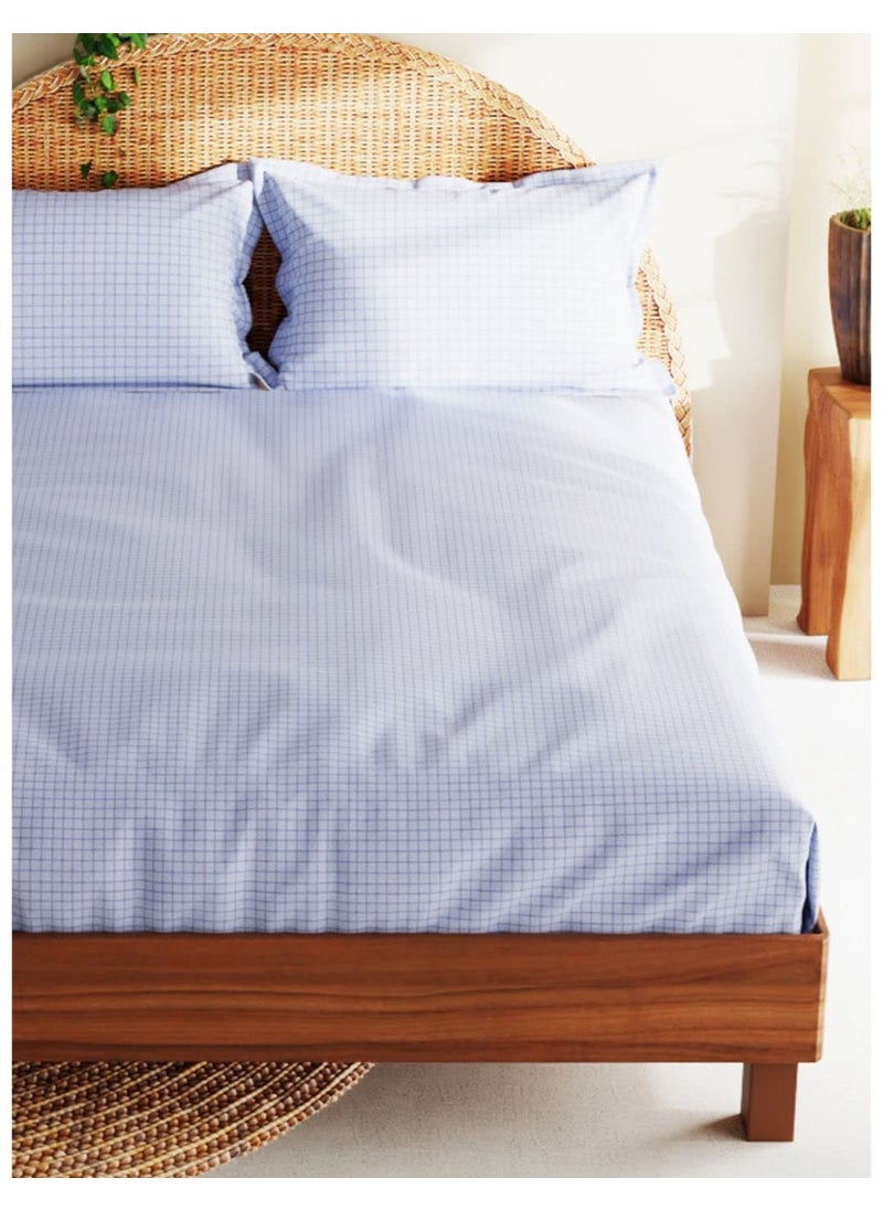 BIANCA Extra Soft 100% Satin Egyptian Cotton XL King Size Bedsheet with 2 Pillow Covers -3pc Set (Botanical) | 100% Extra Soft Satin Egyptian Cotton Designer | Checks-Blue