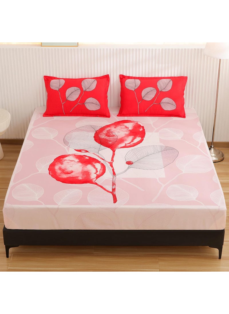 Story@Home Bedsheet for King Size Bed |300TC | White & Red | Floral |1 Piece Cotton bedsheets for King Size Bed with 2 Pillow Covers (270 x270cm) Perfect for Home Decor & Gifting | Cotton bedsheet
