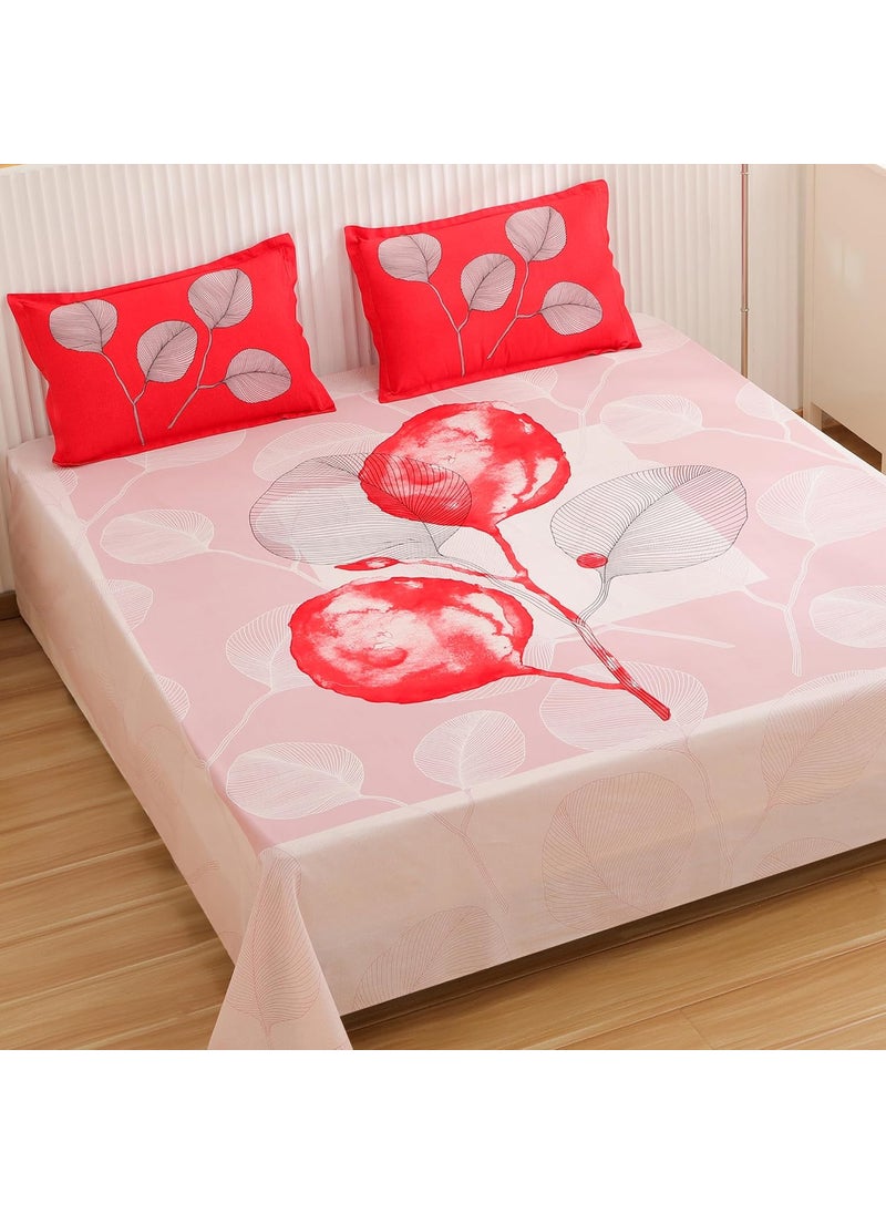 Story@Home Bedsheet for King Size Bed |300TC | White & Red | Floral |1 Piece Cotton bedsheets for King Size Bed with 2 Pillow Covers (270 x270cm) Perfect for Home Decor & Gifting | Cotton bedsheet