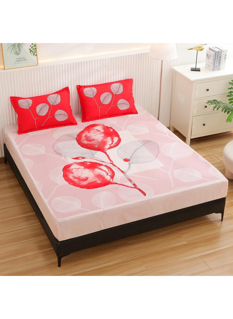 Story@Home Bedsheet for King Size Bed |300TC | White & Red | Floral |1 Piece Cotton bedsheets for King Size Bed with 2 Pillow Covers (270 x270cm) Perfect for Home Decor & Gifting | Cotton bedsheet