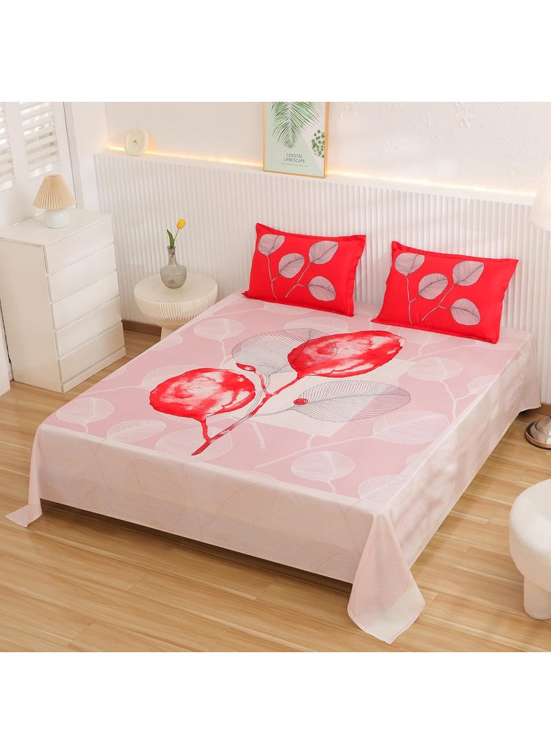 Story@Home Bedsheet for King Size Bed |300TC | White & Red | Floral |1 Piece Cotton bedsheets for King Size Bed with 2 Pillow Covers (270 x270cm) Perfect for Home Decor & Gifting | Cotton bedsheet
