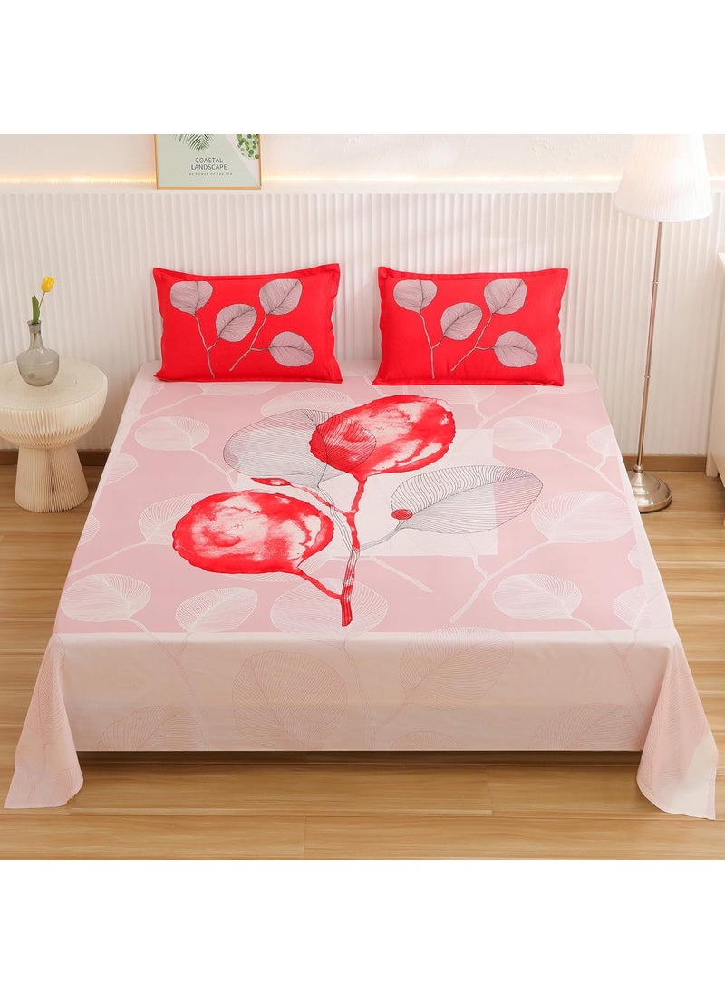 Story@Home Bedsheet for King Size Bed |300TC | White & Red | Floral |1 Piece Cotton bedsheets for King Size Bed with 2 Pillow Covers (270 x270cm) Perfect for Home Decor & Gifting | Cotton bedsheet