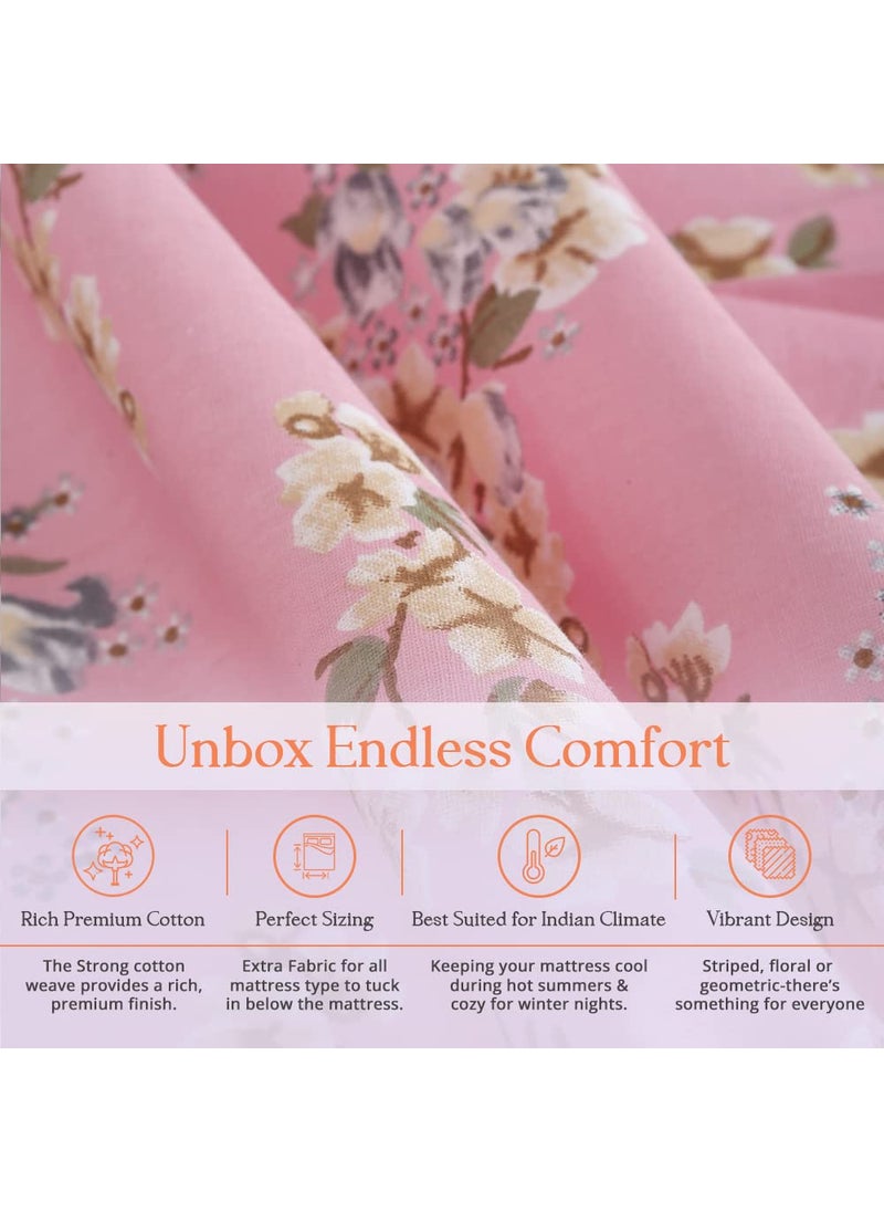 Naksh 100% Cotton 186 TC Floral Super King Size Bedsheet Cotton for Double Bed, Pink 01 |1 Cotton Bed Sheet Double Bed (108
