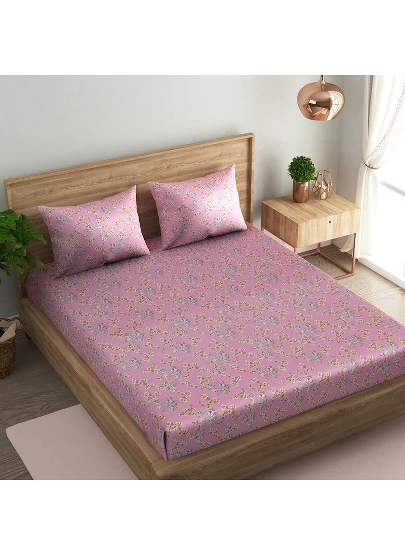 Naksh 100% Cotton 186 TC Floral Super King Size Bedsheet Cotton for Double Bed, Pink 01 |1 Cotton Bed Sheet Double Bed (108