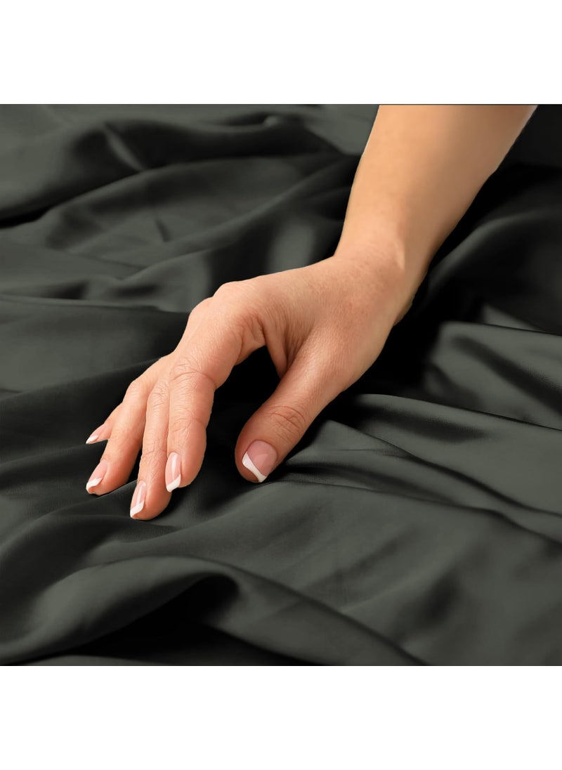 LINENWALAS 100% Egyptian Cotton Queen Fitted Sheet (60x78 Inches) with 2 Pillowcases – 400 TC Sateen Weave, Soft, Breathable & Cool Long Staple Cotton Elastic Bedsheet – Deep Pocket Bedding (Grey)