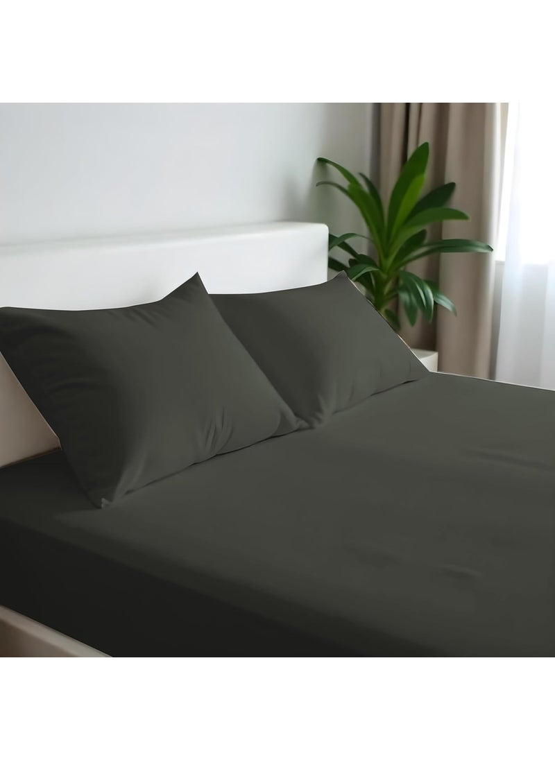 LINENWALAS 100% Egyptian Cotton Queen Fitted Sheet (60x78 Inches) with 2 Pillowcases – 400 TC Sateen Weave, Soft, Breathable & Cool Long Staple Cotton Elastic Bedsheet – Deep Pocket Bedding (Grey)