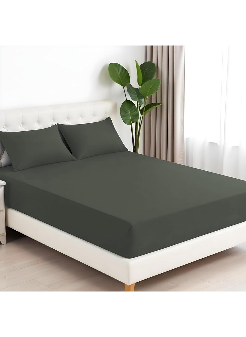 LINENWALAS 100% Egyptian Cotton Queen Fitted Sheet (60x78 Inches) with 2 Pillowcases – 400 TC Sateen Weave, Soft, Breathable & Cool Long Staple Cotton Elastic Bedsheet – Deep Pocket Bedding (Grey)