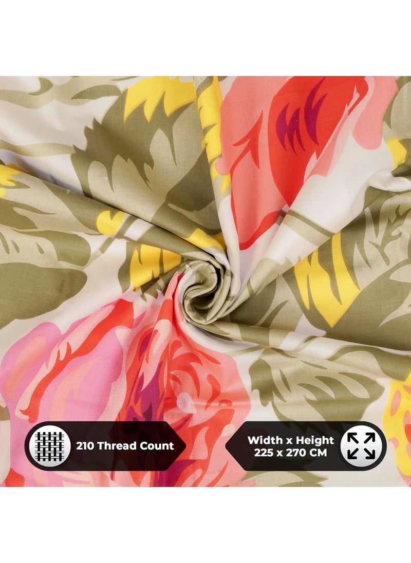 Story@Home 210 TC 100% Cotton Double King Size Bedsheet with 2 Pillow Covers (Pink & White)