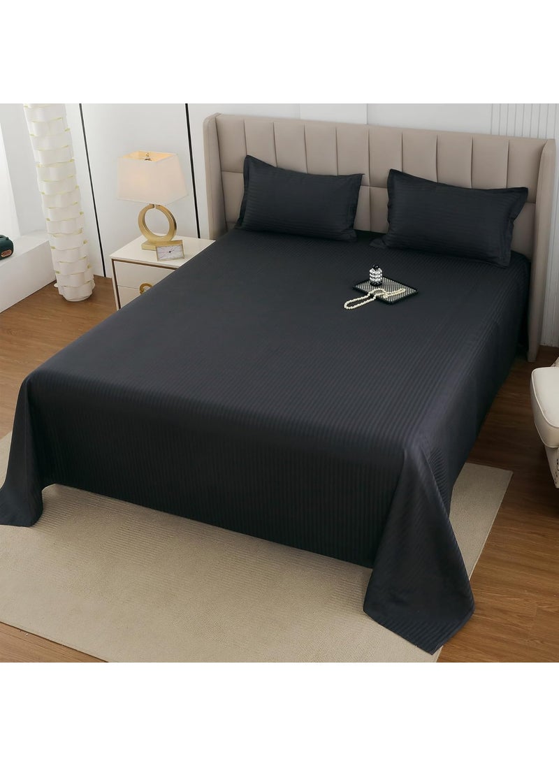 Story@Home Bedsheet for King Size Bed | Cotton Bedsheet | Stripes King Size Bed Sheet Cotton with 2 King Size Pillow Covers (270 x 270cm, Grey) King bedsheet | Perfect for Home Decor | 300TC