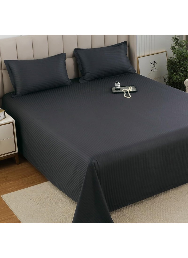 Story@Home Bedsheet for King Size Bed | Cotton Bedsheet | Stripes King Size Bed Sheet Cotton with 2 King Size Pillow Covers (270 x 270cm, Grey) King bedsheet | Perfect for Home Decor | 300TC