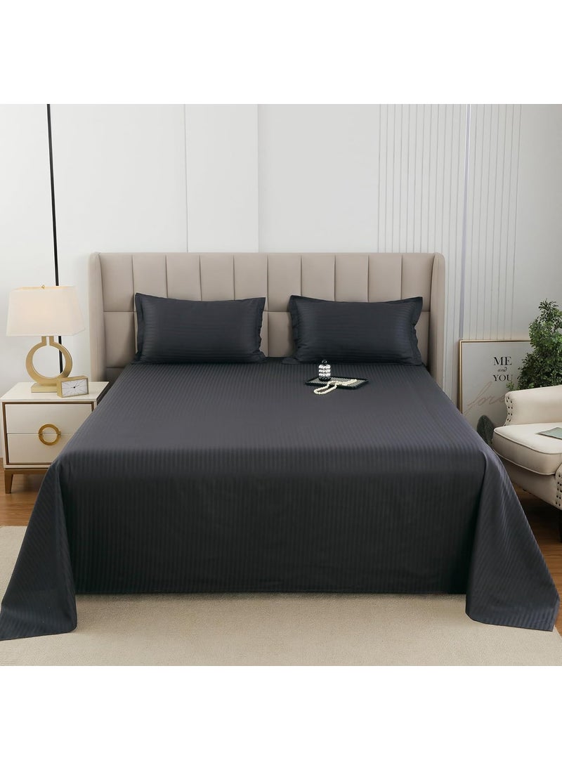 Story@Home Bedsheet for King Size Bed | Cotton Bedsheet | Stripes King Size Bed Sheet Cotton with 2 King Size Pillow Covers (270 x 270cm, Grey) King bedsheet | Perfect for Home Decor | 300TC