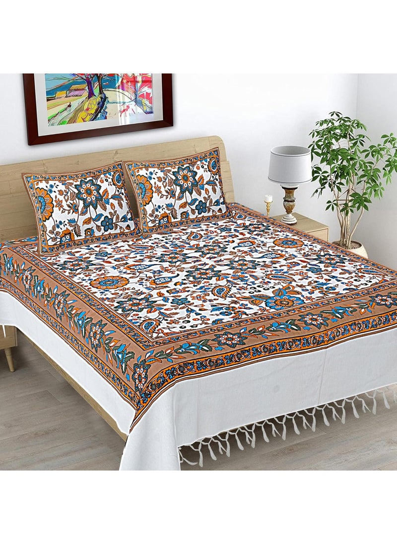 Hashcart Cotton Bedsheet & Pillow Covers - Double Bed Chadar for Double Size with 2 Pillow Covers (8.25X7.50 Feet)