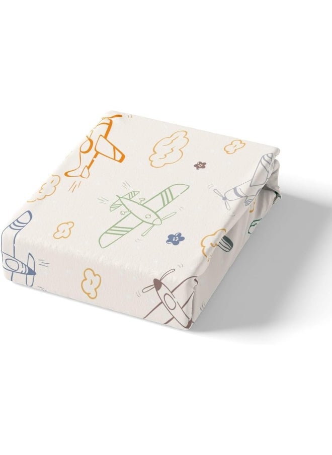 Kids Colorful Airplane Duvet Cover Set Twin Size, 2 Pcs Breathable Cartoon Airplanes Bedding Sets (1 Duvet Cover + 1 Pillowcase), Aircraft Sketch Printed Comforter Cover Set for Teens Boys (No Comforter)