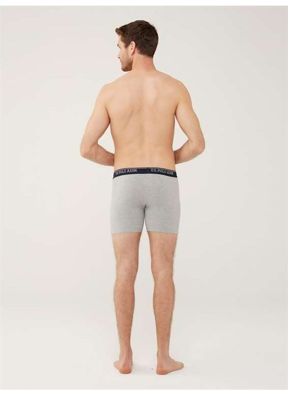 BASE. Polo Assn. Men's Red - Gray Melange - Navy Blue 3-Piece Long Leg Boxer 80454Y