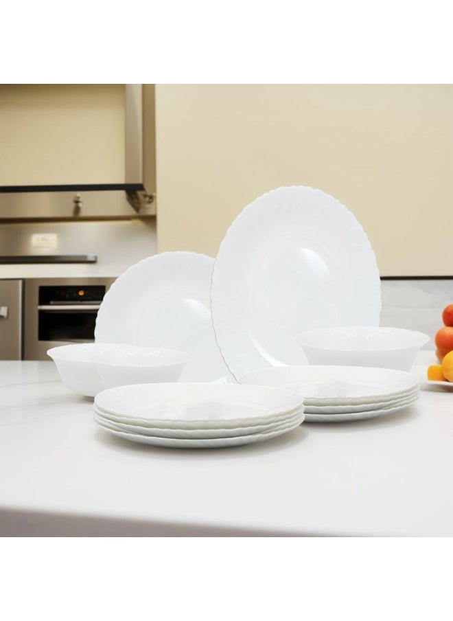 Melrich 10 Pcs Opalware Dinner Set 3 Dinner Plate, 3 Dessert Plate, 2 Bowl, 1 Serving Bowl, 1 Serving Plate Dishwasher Microwave Safe Heat Scratch Resistance (Full Waven)