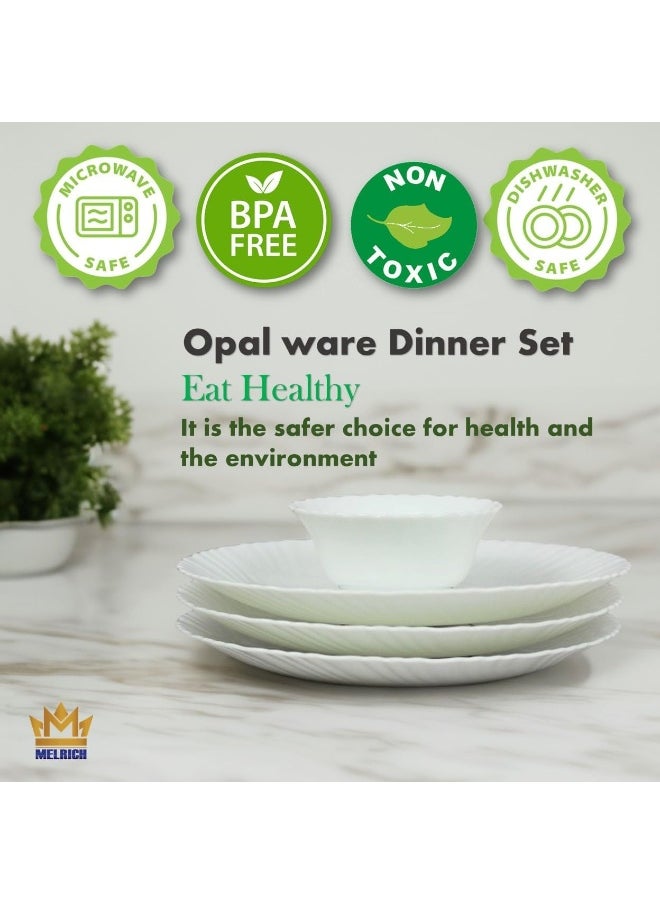 Melrich 10 Pcs Opalware Dinner Set 3 Dinner Plate, 3 Dessert Plate, 2 Bowl, 1 Serving Bowl, 1 Serving Plate Dishwasher Microwave Safe Heat Scratch Resistance (Full Waven)