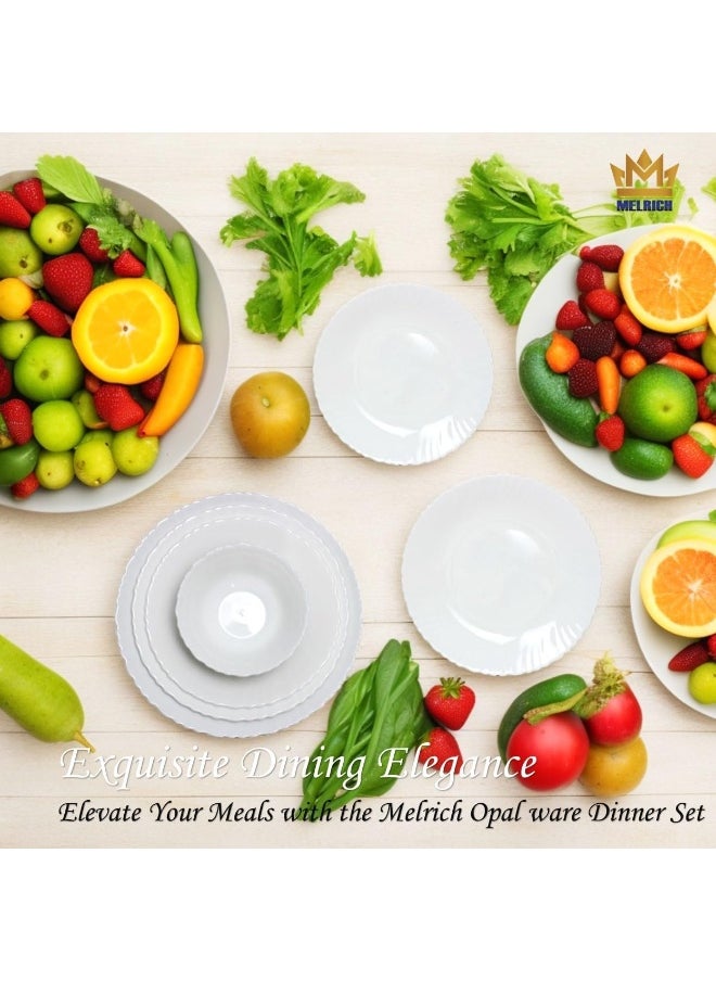 Melrich 10 Pcs Opalware Dinner Set 3 Dinner Plate, 3 Dessert Plate, 2 Bowl, 1 Serving Bowl, 1 Serving Plate Dishwasher Microwave Safe Heat Scratch Resistance (Full Waven)