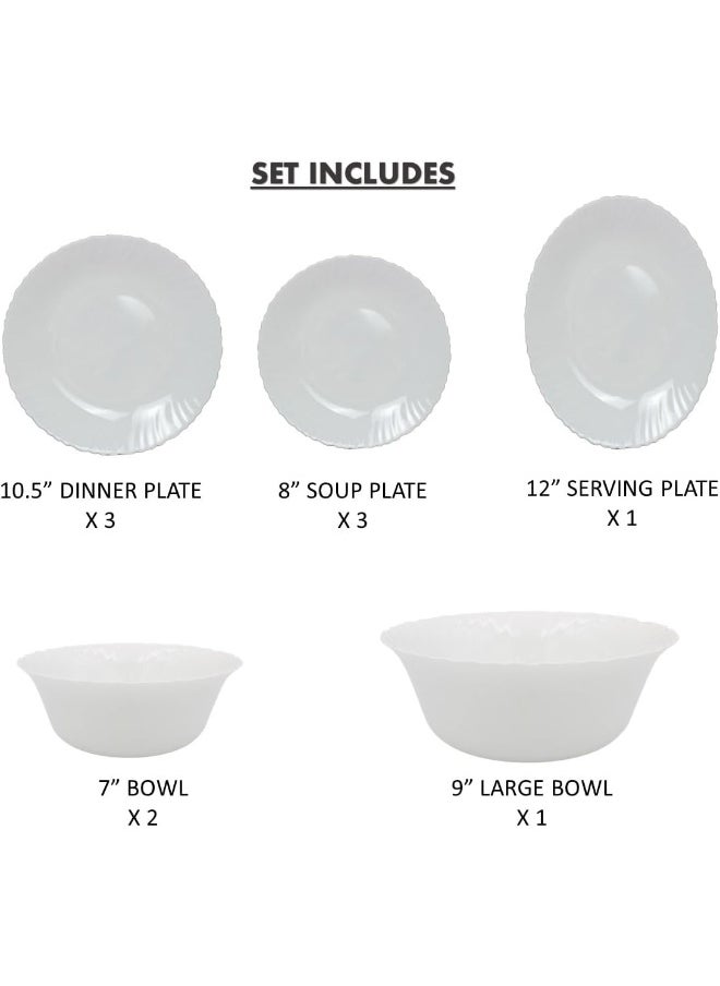 Melrich 10 Pcs Opalware Dinner Set 3 Dinner Plate, 3 Dessert Plate, 2 Bowl, 1 Serving Bowl, 1 Serving Plate Dishwasher Microwave Safe Heat Scratch Resistance (Full Waven)