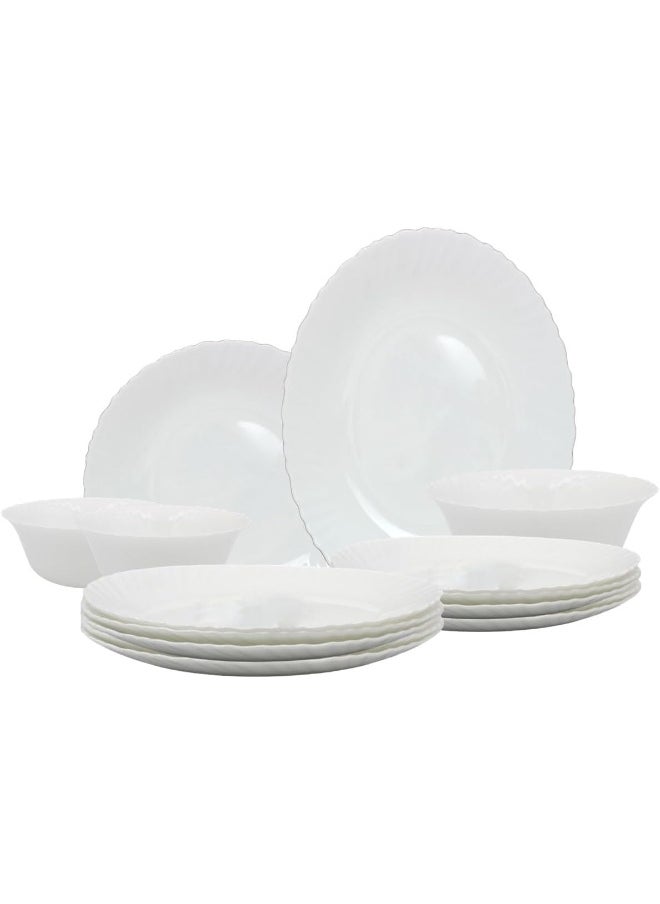 Melrich 10 Pcs Opalware Dinner Set 3 Dinner Plate, 3 Dessert Plate, 2 Bowl, 1 Serving Bowl, 1 Serving Plate Dishwasher Microwave Safe Heat Scratch Resistance (Full Waven)