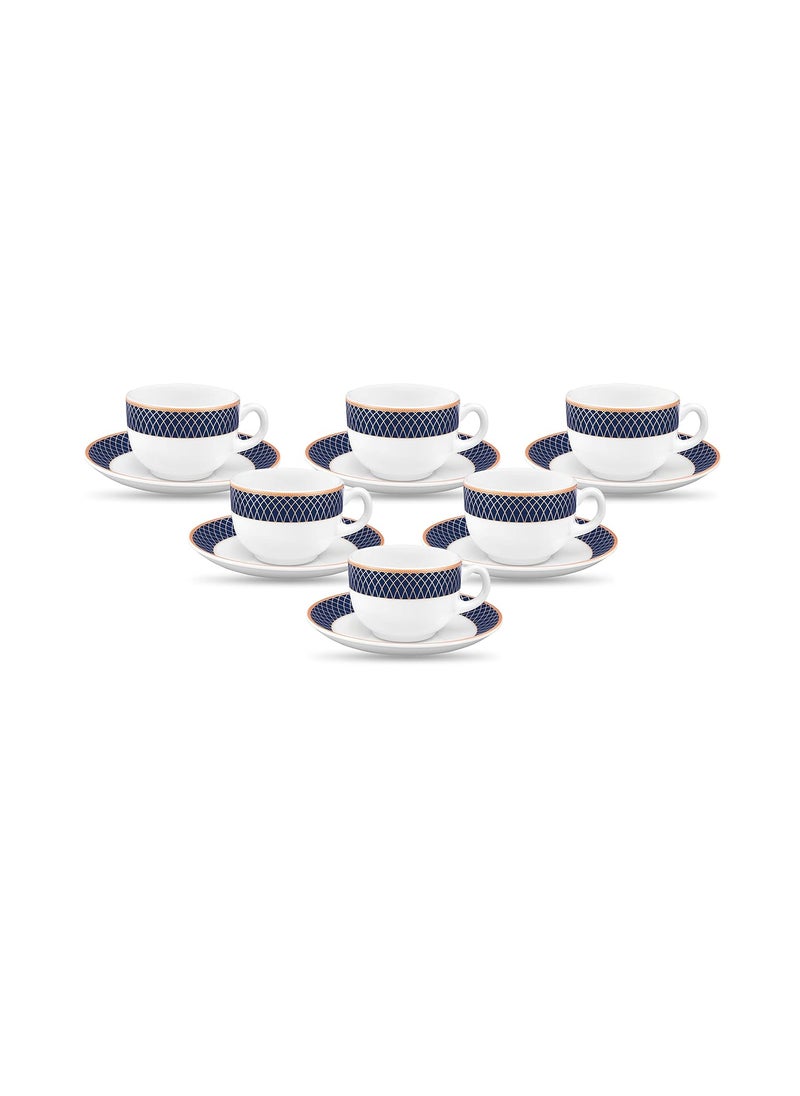 Diva from La Opala Sovrana Collection, Opal Glass Cup & Saucer Set 12 Pcs, Regent Blue, White