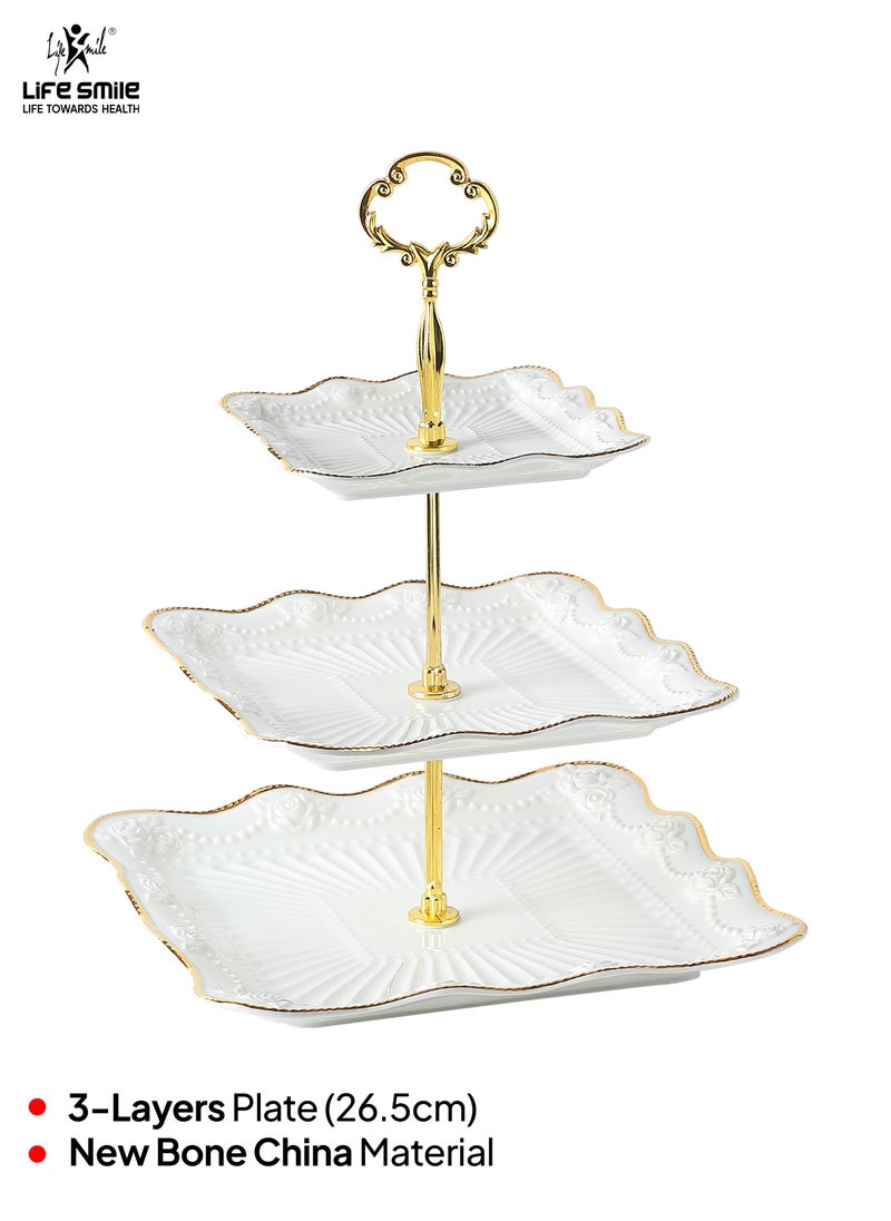 Life Smile 3-tier Cake Stand ,Kitchen Countertop Storage Vegetable Basket Stand - Large Fruit Bowl,Decorative Serving Dish Fruits Snacks Display for Table Decoration