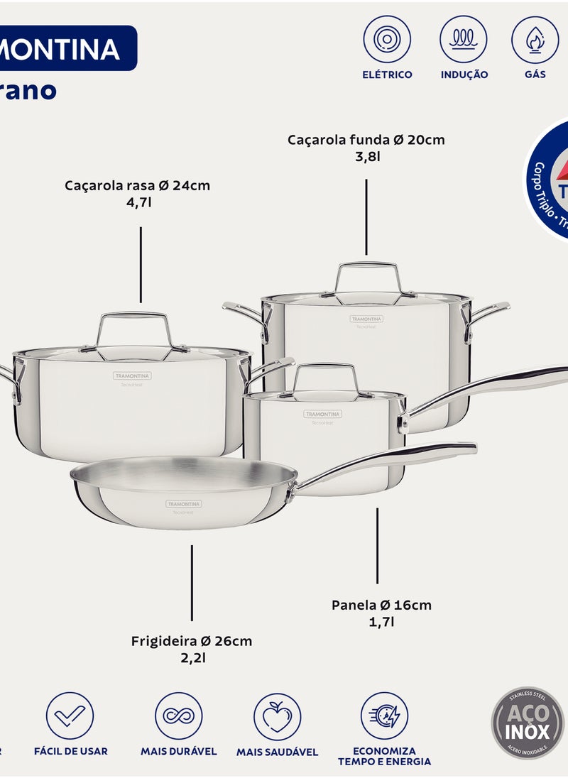 Since 1911, Made In Brazil - 7Pcs Grano Stainless Steel With Tri-Ply Body Cookware Set, 65140000