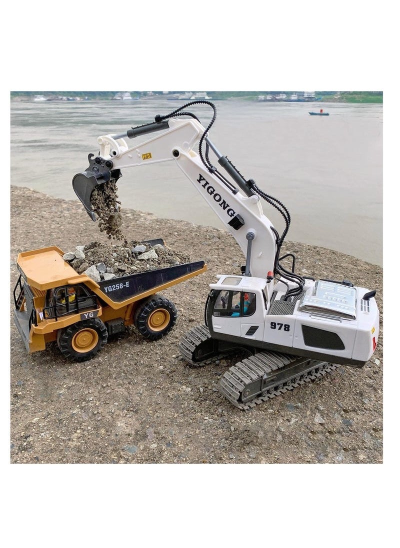 Remote Control Excavator Toys for Boys,Construction Rc Excavators for Kids Age 3 4-7 8 9 10 Year Old,Ideal Toys,Batteries Included, White