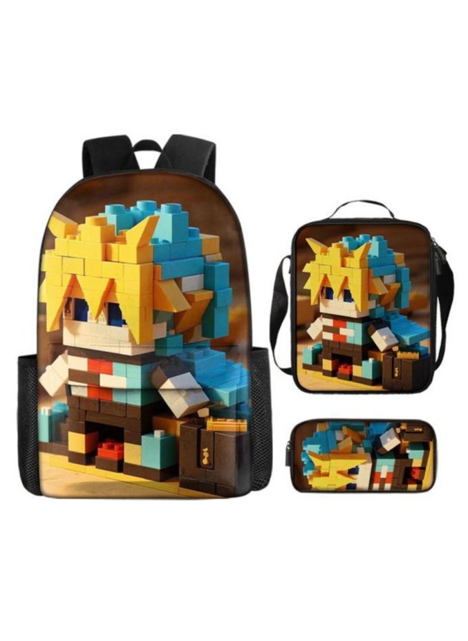 Cartoon three-piece schoolbag with front pocket - 1261
