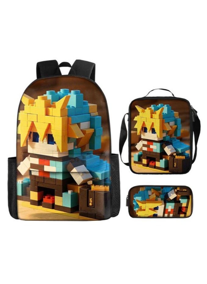 Cartoon three-piece schoolbag with front pocket - 1261