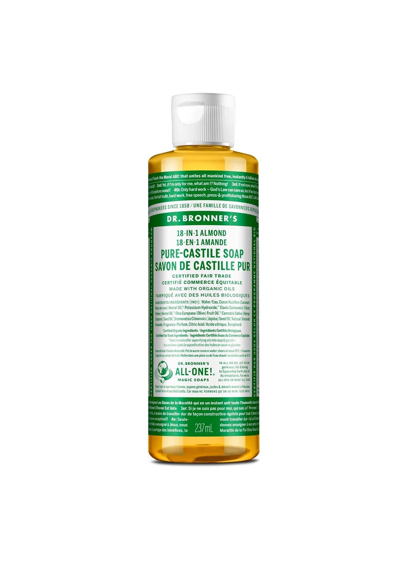 Dr Bronners  PureCastile Liquid Soap Almond 8 ounce  Made with Organic Oils 18in1 Uses Face Body Hair Laundry Pets and Dishes Concentrated Vegan NonGMO