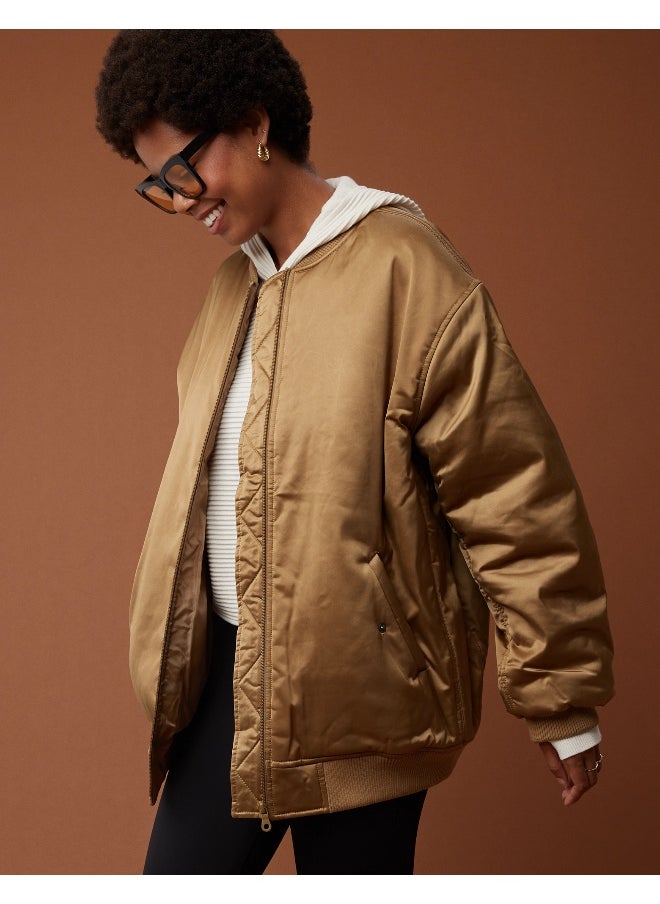 OFFLINE By Aerie Satin Bomber Jacket