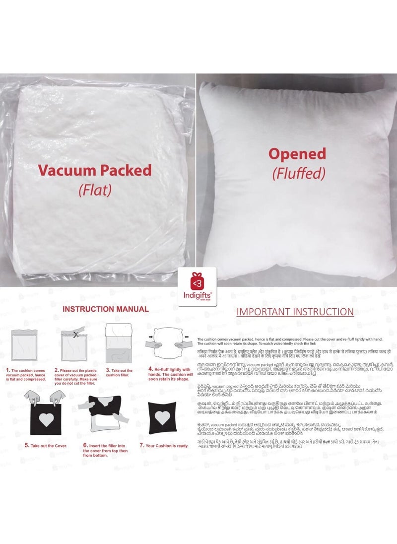 Indigifts 1 Coffee Mug 325 ml | 1 Cushion Cover 12x12 inches| 1 Vacuum Packed Conjugated Fiber Filler (180 GMS Approx Filling) | Heart Shape Greeting Card Valentine Gift Hamper