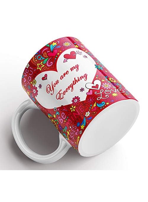 Indigifts 1 Coffee Mug 325 ml | 1 Cushion Cover 12x12 inches| 1 Vacuum Packed Conjugated Fiber Filler (180 GMS Approx Filling) | Heart Shape Greeting Card Valentine Gift Hamper
