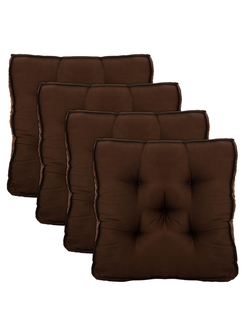 Kuber Industries Microfiber Square Chair Pad Seat Cushion for Car Pad, Office Chair, Indoor/Outdoor, Dining Living Room, Kitchen-Pack of 4, 18 * 18 Inch (Brown), Standard (HS_37_KUBMART020894)