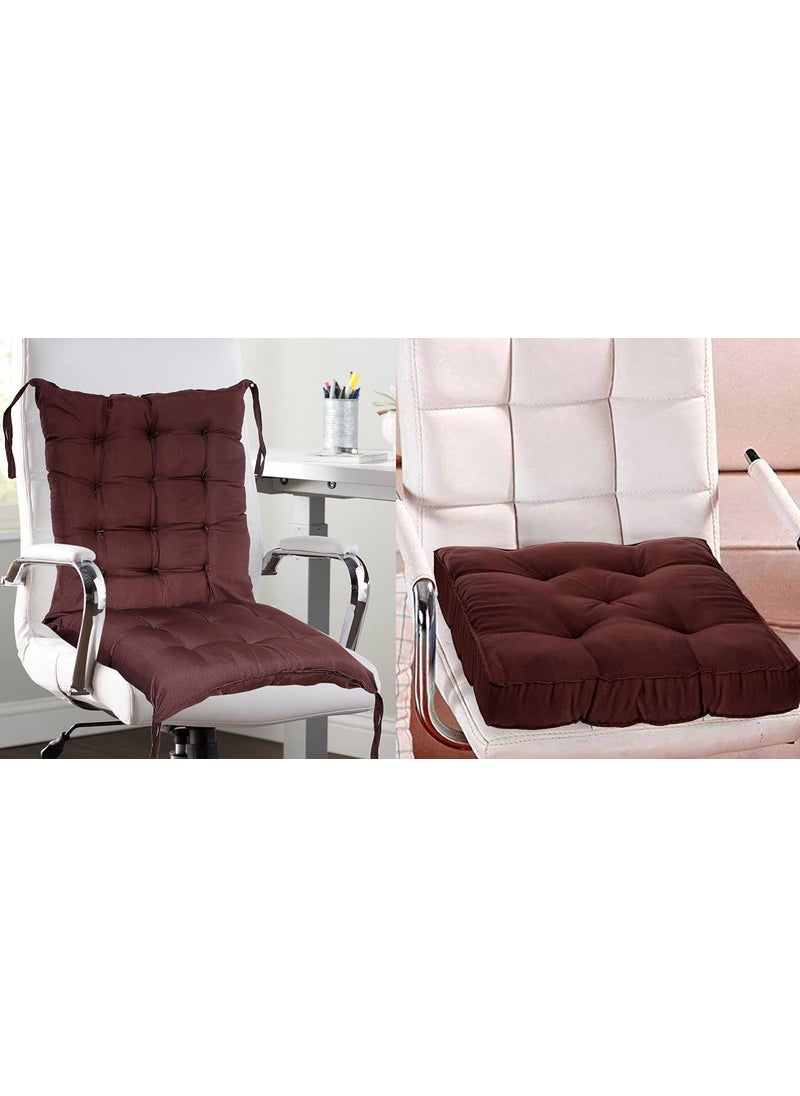 Kuber Industries Microfiber 18 * 48 Inch Back and Seat Chair Cushion with Ties & 18 * 18 Inch Square Cushion- Set of 2 (Brown), Standard (HS_37_KUBMART020795)