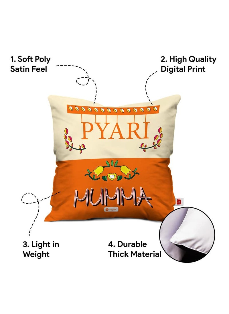 Indigifts Cushion Cover with Filler & Coffee Mug Combo Pyari Mumma Printed Square Pillow |Birthday Gift for Mother, Maa, Mother in Law (Orange)