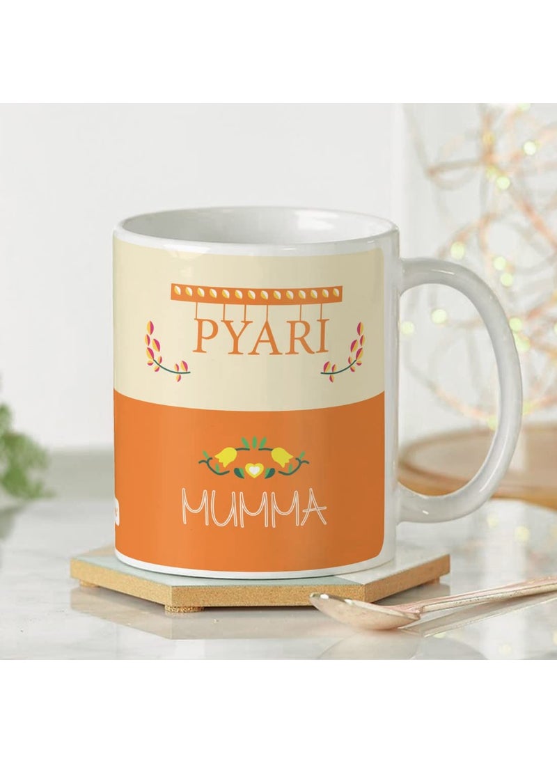 Indigifts Cushion Cover with Filler & Coffee Mug Combo Pyari Mumma Printed Square Pillow |Birthday Gift for Mother, Maa, Mother in Law (Orange)
