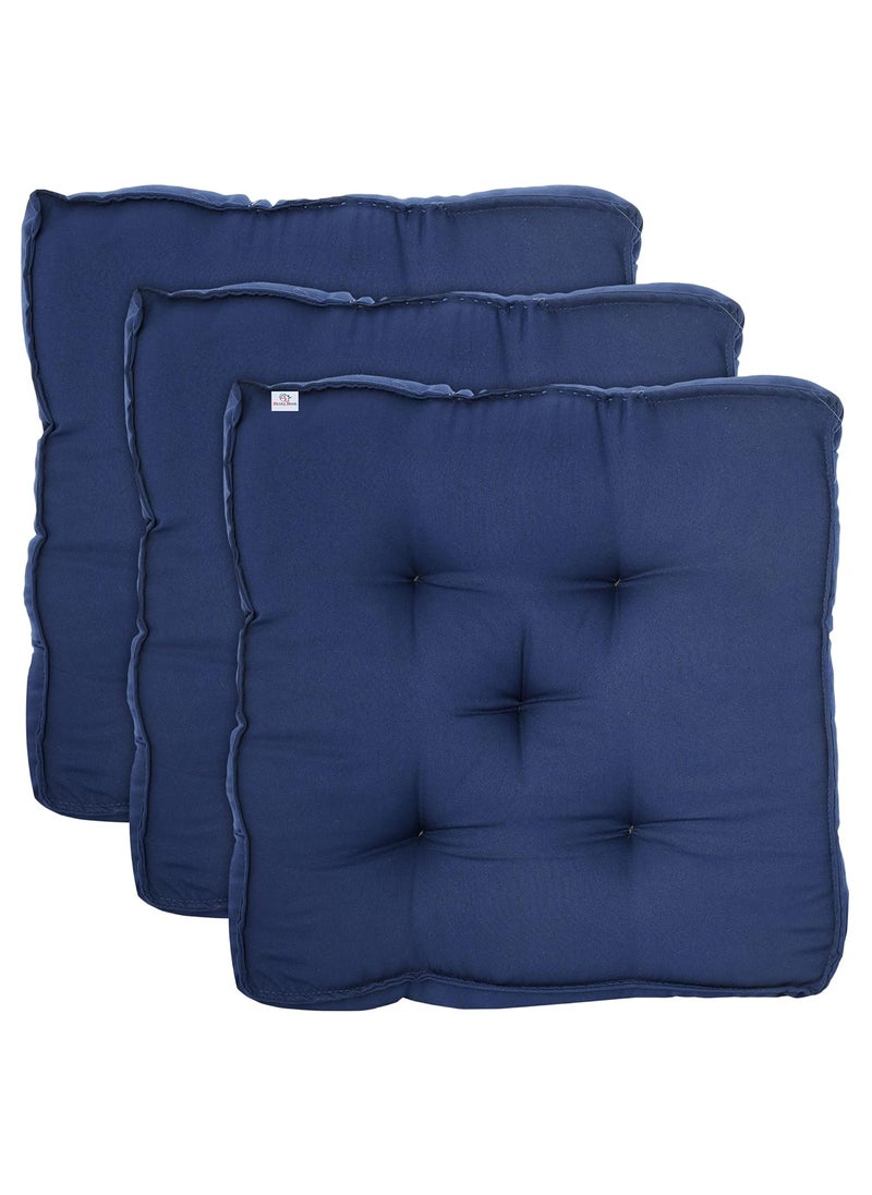 Heart Home Microfiber Square Chair Pad Seat Cushion for Car Pad|Indoor/Outdoor|Dining Living Room, Kitchen, Pack of 3 (Navy Blue)