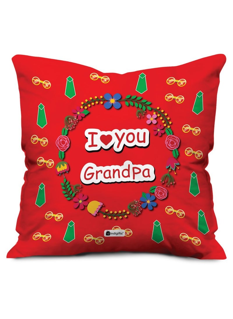 Indigifts Grandfather Birthday Gifts I Love You Grandpa Quote Seamless Tie Pattern Red Cushion Cover 12x12 inches with Filler - Gift for Grandparents Anniversary, Granddad-Birthday, Grandfather Pillow