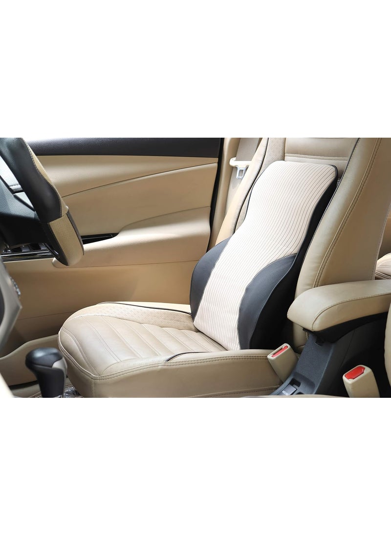 Oshotto Leatherite Finish Lumbar Support for Office Chair | Back Pillow for Car | Memory Foam Orthopedic Cushion - Provides Low Back Support Compatible with Mahindra Bolero (Beige, Black)