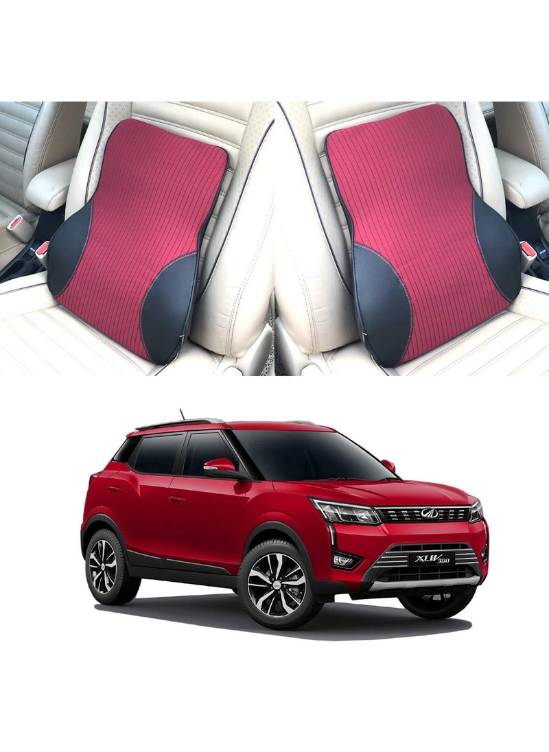 Oshotto Leatherite Finish Lumbar Support for Office Chair | Back Pillow for Car | Memory Foam Orthopedic Cushion - Provides Low Back SupportCompatible with Mahindra XUV-300 (Black, Red)