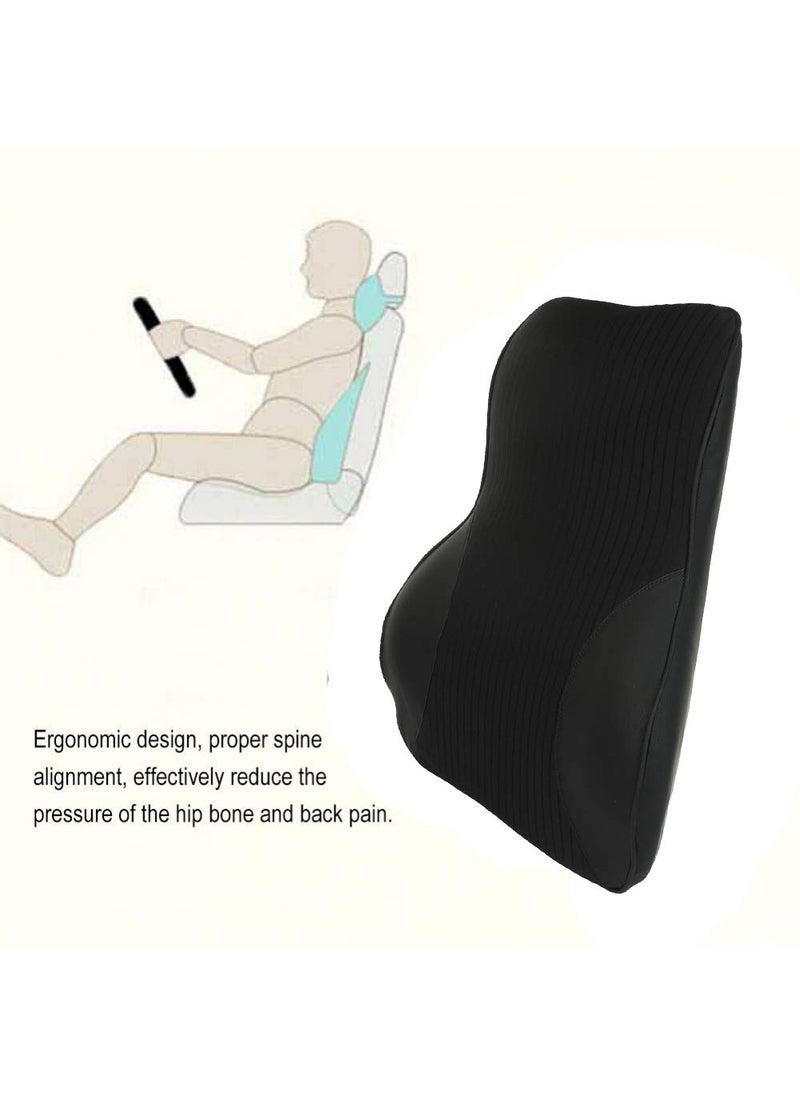 Oshotto Leatherite Finish Lumbar Support for Office Chair | Back Pillow for Car | Memory Foam Orthopedic Cushion - Provides Low Back Support Compatible with Hyundai i10 Grand Nios (Black)