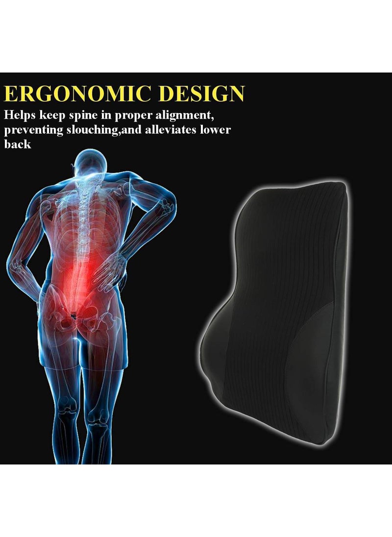 Oshotto Leatherite Finish Lumbar Support for Office Chair | Back Pillow for Car | Memory Foam Orthopedic Cushion - Provides Low Back Support Compatible with Hyundai i10 Grand Nios (Black)