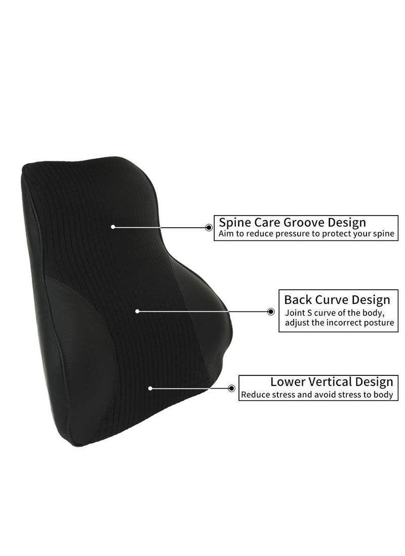 Oshotto Leatherite Finish Lumbar Support for Office Chair | Back Pillow for Car | Memory Foam Orthopedic Cushion - Provides Low Back Support Compatible with Tata Aria (Black)