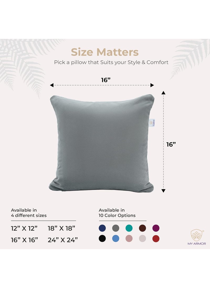 MY ARMOR Microfiber Square Pillow Cushion for Sofa & Bed | Soft, Fluffy for Comfort & Back Support | Washable | Premium Velvet Outer Cover, Grey, Pack of 5 [16