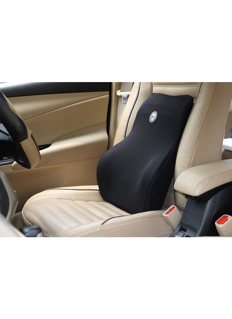 Oshotto Air Fabric Lumbar Support for Office Chair | Back Pillow for Car | Memory Foam Orthopedic Cushion - Provides Low Back Support Compatible with Hyundai Creta (2015-2019) (Black)