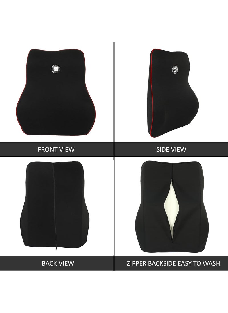 Oshotto Air Fabric Lumbar Support for Office Chair | Back Pillow for Car | Memory Foam Orthopedic Cushion - Provides Low Back Support Compatible with Tata Sumo/Victa (Black)