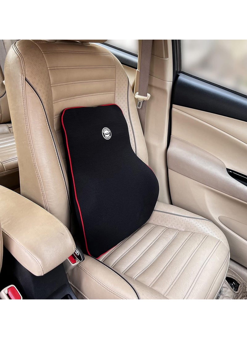 Oshotto Air Fabric Lumbar Support for Office Chair | Back Pillow for Car | Memory Foam Orthopedic Cushion - Provides Low Back Support Compatible with Tata Sumo/Victa (Black)